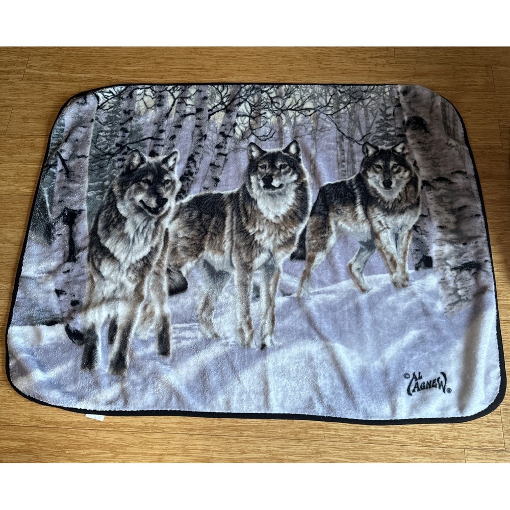 Vintage  AL AGNEW Renegades Wolf Pack Winter Forest Birch Throw Blanket Fleece